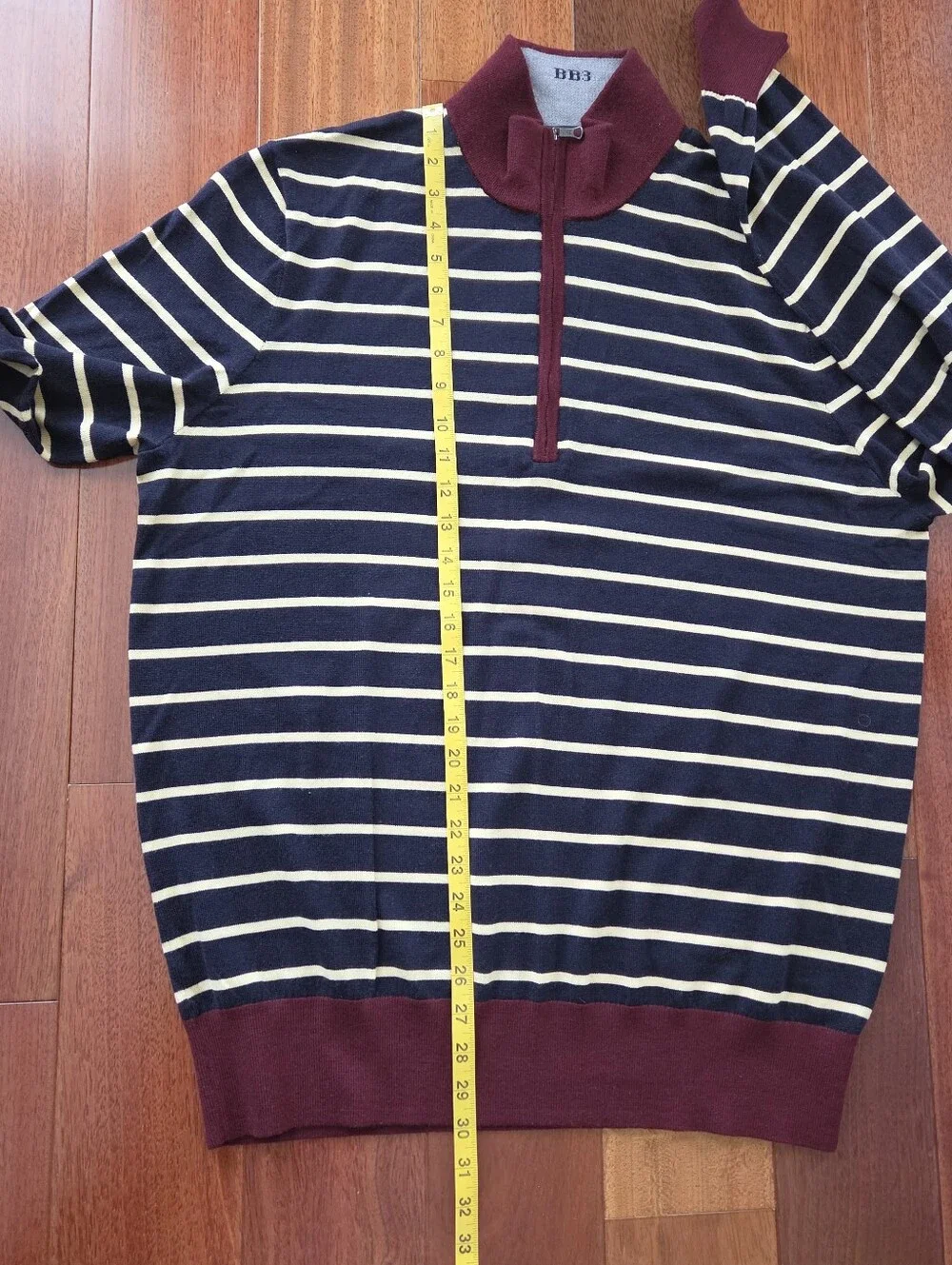 Brooks Brothers Mens Wool Half-Zip SweateR -NAVY/YELLOW STRIPES -XL